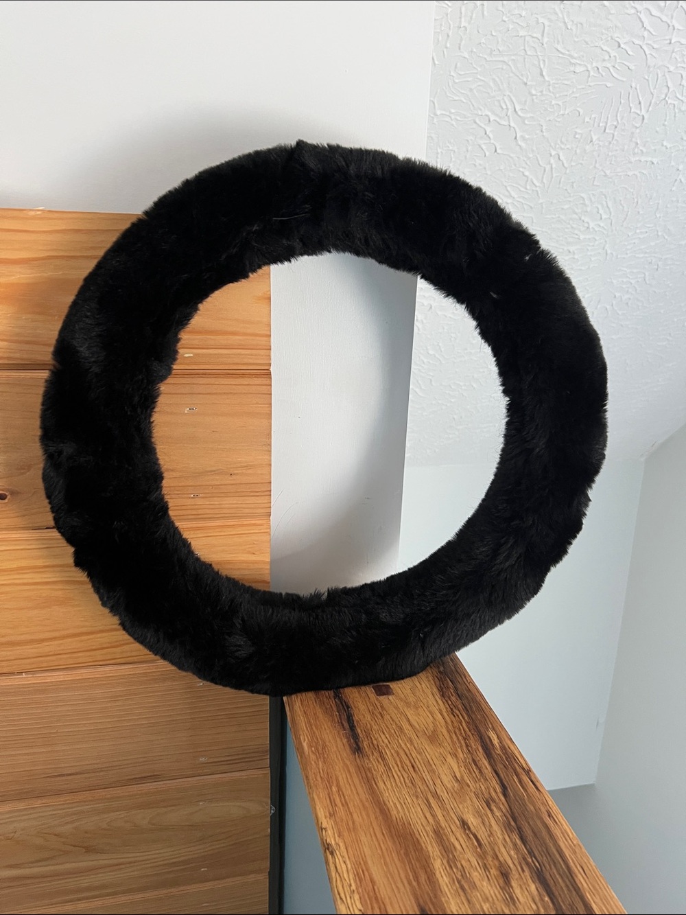 Plush Black Faux Fur Steering Wheel Cover - Cozy Grip